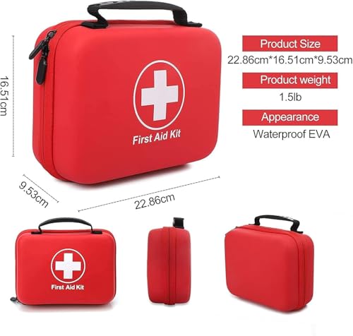 YUSIWOAL Portable First Aid Kit Bag, Red Semi-Rigid Waterproof Medical Emergency Kit,Survival Emergency Box, for Home and Travel, Camping, Office