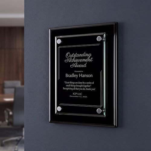 Ravanox Personalized Piano Black Finish Floating Glass Plaque, Custom Engraved Wall Plaque for Employee Appreciation, Recognition, Service, Retirement and More (8x10)