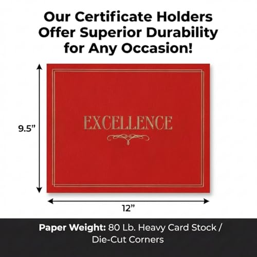 PaperDirect Excellence Certificate Jackets, 9 Inches x 12 Inches Folded, Red with Gold Foil, Certificate Cover for School, Work, Diplomas, Graduation & Awards, Certificate Holder, 50 Count
