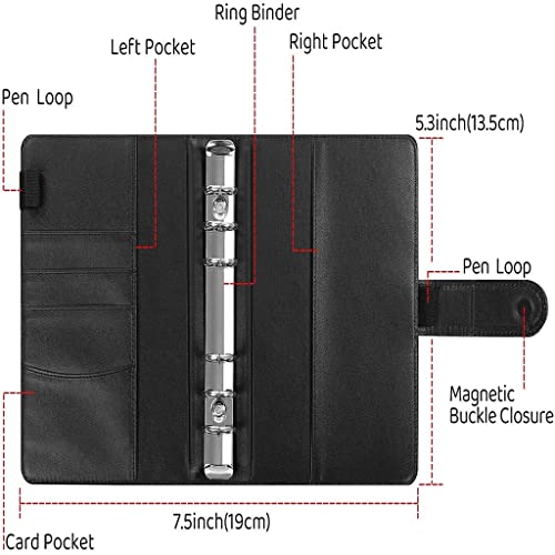 ONMYJFD A6 PU Leather Binder Budget Cash Envelopes System Planner Organizer with 12pcs Binder Clear Zipper Pockets and Label Stickers(C)