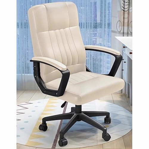 WDFYJ Office Executive Chair High Back Adjustable Managerial Home Desk Chair, Swivel Computer PU Leather Chair with Handrail(Beige)