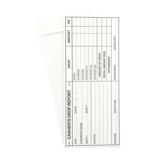500 Cashier Depot EZ465 Cashier's Drop Report Envelope, 4 1/8" x 9 1/2", Sturdy 24lb. White, Cash Envelopes For Hotels, Restaurants, Gas Stations & Retailers (500 Envelopes)