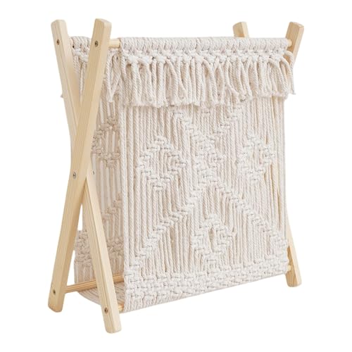HGIYA Basket Storage Box Kitchen Macrame Book Rack,Boho Home,Standing For Books,Newspaper,Multi-Functional Standing Rack
