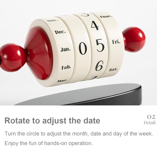 Hiedmeil Desk Perpetual Calendar, Wood Wheeling Calendar, Display Month Week Day Date, for Home Office,Reusable Reminder List Travel Record Card(Red and Brown) (Red)