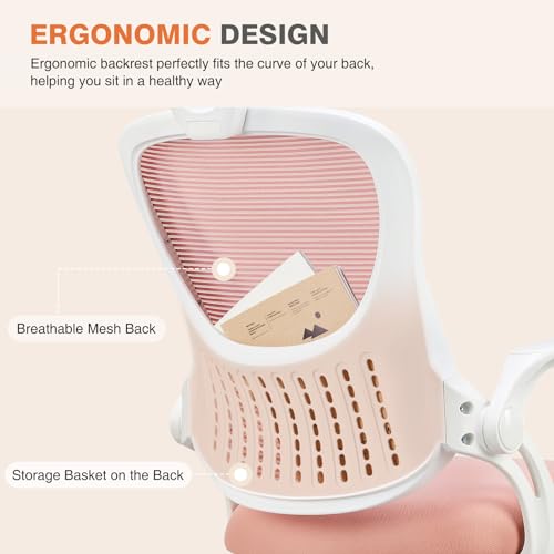 Sweetcrispy Home Office Chair, High Back Office Chair, Lumbar Support, Pink