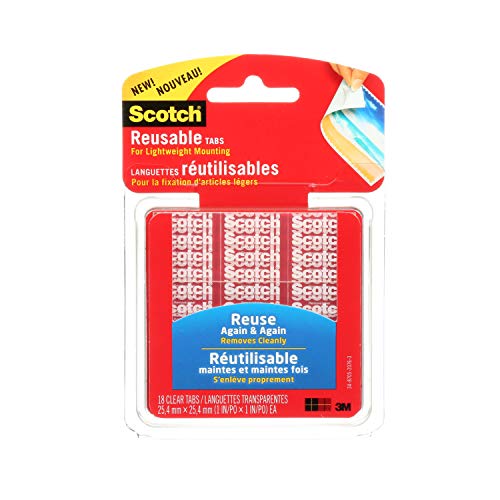 Scotch Reusable Mounting Tabs - Double Sided Tape - Clear - 2.5cm x 2.5cm - Pack of 18 - R100-C
