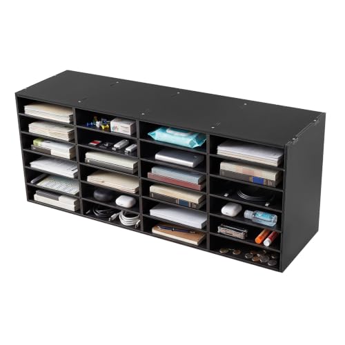 LNUJIUN Literature Organizer 24 Slots Compartments PVC Mail Organizer Countertop Literature Sorter for Home, Office, School (Black)