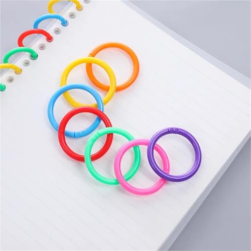 Binder Rings 500pcs Removeable Color Plastic Loose Leaf Binding Ring Clip Coil for DIY Travel Diary(35mm-Red)