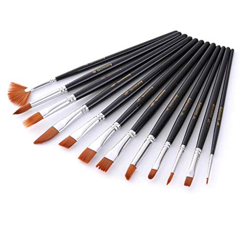 HBJWOV 12Pcs Watercolor Paint Brushes Set Nylon Hair Painting Brush Variety Short Rod Oil Acrylic Painting Brush Pen Art Supplies