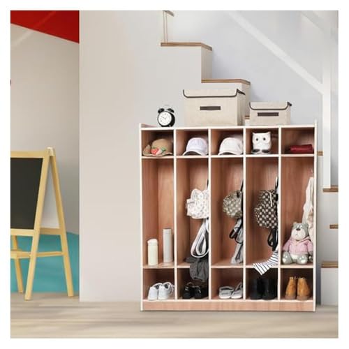 Sturdy and Stylish 5-Section Classroom Coat Locker with Glazed Finish, 10 Cubbies, 5 Hooks, 2 Storage Boxes - Ample Storage Space, Easy to Clean, Assembly Required - Ideal for Home, School,