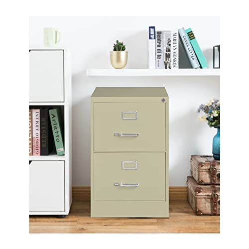 Pemberly Row 2 Drawers 28.38" Vertical Beige Metal Filing Cabinet Lockable Pre-Assembled Stationary Legal Size for Home, Office