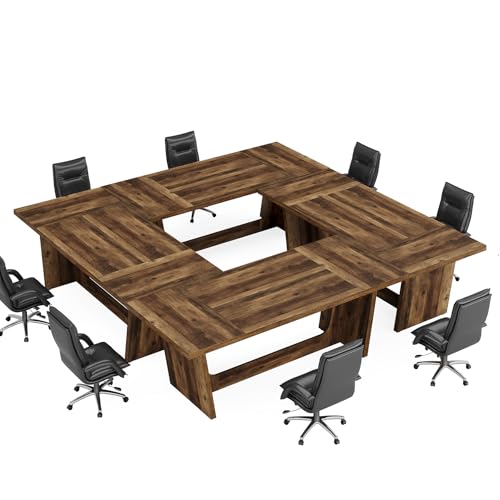 Tribesigns 6 FT Conference Room Table, 71”Large Executive Seminar Desk for 6–8 People, Rectangular Meeting for Office, Heavy-Duty Business Boardroom with Wooden Pedestal Base, Dark Brown