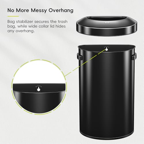 EKO Urban 21 Gallon Semi-Round Open Top Waste Bin, Stainless Steel Half Round Commercial Trash Can for Indoor and Outdoor, Extra Large Garbage Bin for Home, Office, Restaurant, 80L, Matte Black
