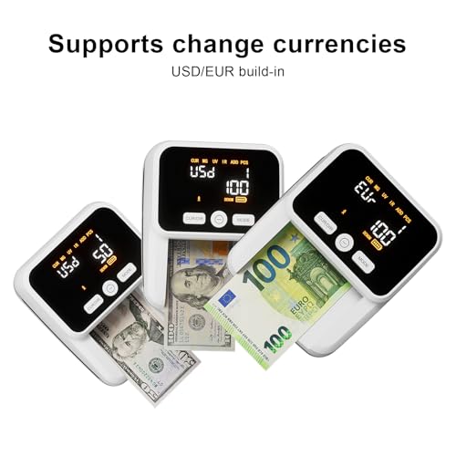 AROHANI Small Auto Counterfeit Bill Detector for USD & EUR, White