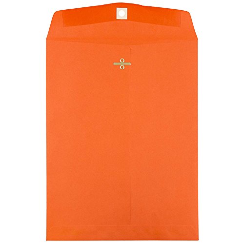 JAM PAPER 10 x 13 Open End Catalog Colored Envelopes with Clasp Closure - Orange Recycled - 100/Pack
