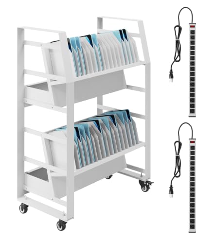 32-Device Laptop Charging Cart with 2 Power Strips and Wheels for Classroom