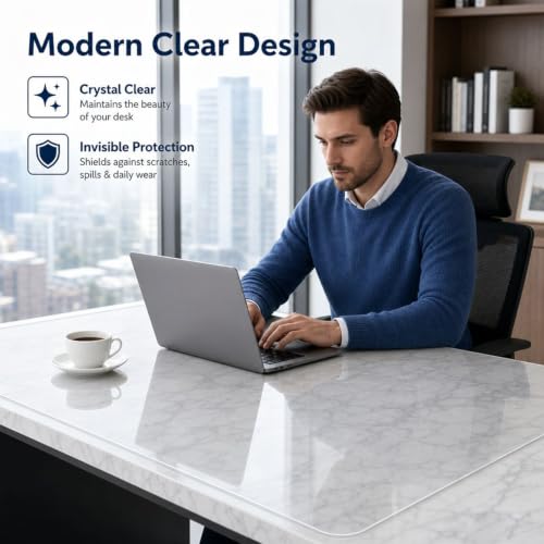 ACFBGFV 25 x 51 Inch 1.5mm Office Desk Blotter Mat Clear Plastic Table Protector Cover Pad PVC Transparent Topper Surface Proection Pad Anti Scratch Table Mat Dinner End Waterproof Easy Clean