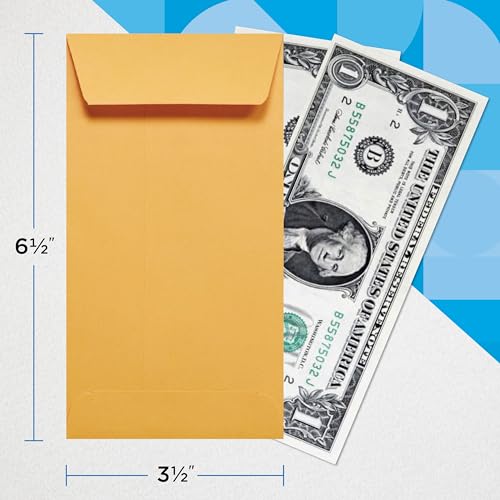 Guardian #7 Paper Coin Envelopes - Made in America with Gummed Flaps, Pack of 500 Blank Cash Envelopes for Coins, Receipts, Seeds, Small Parts Storage, and More, 3 ½ x 6 ½ Inches, Brown