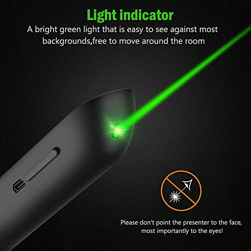 DinoFire USB Rechargeable RF 2.4 GHz Green Light Presentation Remote, Powerpoint Clicker Wireless Presenter Presentation Clicker Slide Advancer for Mac/Keynote/PC/PPT