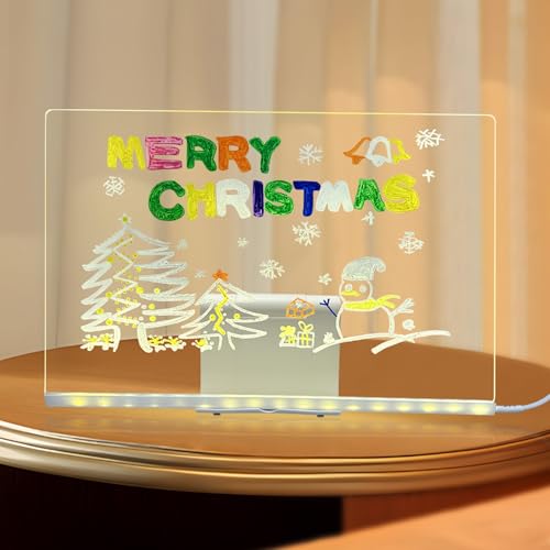 HYQFSAD Transparent Acrylic Glowing Drawing Board DIY Rewritable Message Board with Color Pen and Adjustable Stand Night Light Decoration for Bedroom(30X20CM)