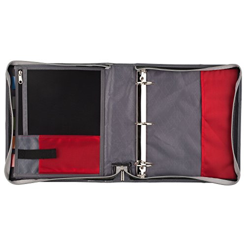 Five Star Zipper Binder, 2 Inch 3 Ring Binder, Expansion Panel, Durable, Black/Red/Gray (29052BE7)