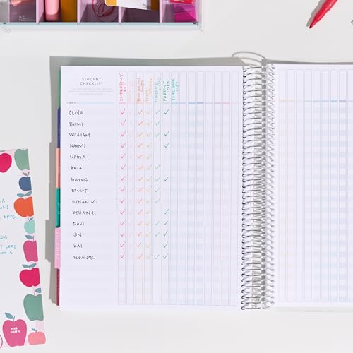 8.5x11 Coiled Teacher Lesson Planner (January 2026 - December 2026) - Apple Dapple classic cover, horizontal layout, Hexagon theme, platinum coil