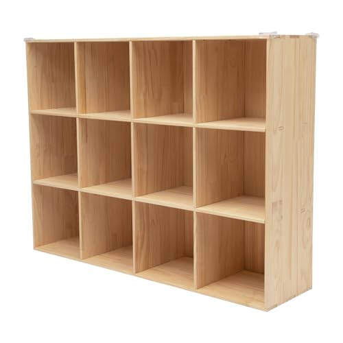 BbqLiaxon 12-Compartment Solid Mobile Cubby Storage Cabinet -Vertical Or Horizontal Bookcase - Open Book Shelf, Rectangular Wood Shelves Cube Shelf for Living Room, Bedroom, Office