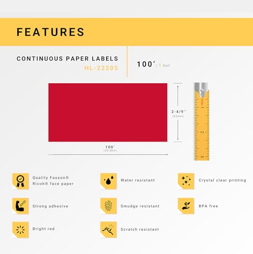 HouseLabels Compatible with Brother DK-2205, Red, 2-4/9" x 100'