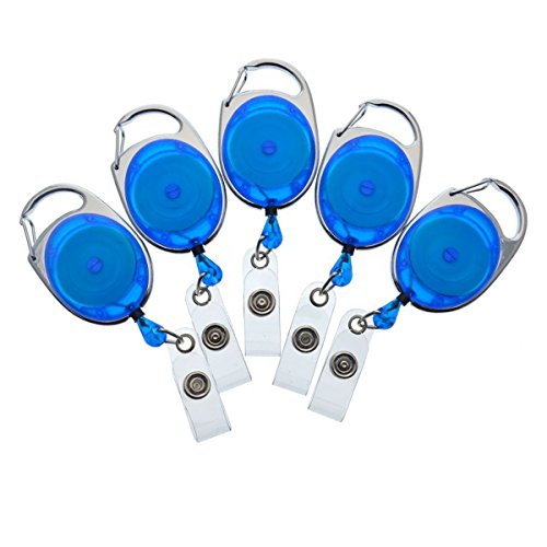 Bulk 100 Pack - Premium Carabiner Clip Badge Reels - Retractable I.D. Card Holders with Carabiner Belt Loop Clip and ID Strap - Cute Heavy Duty Oval Shaped Badge Holders with Smooth Cord Pull (Blue)