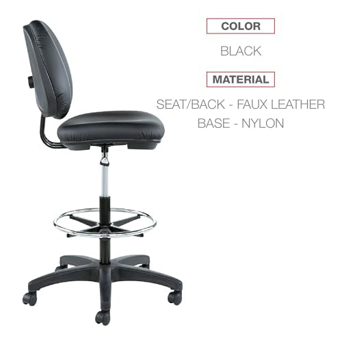 Alera Interval Series Swivel Task Stool, PVC-Free Faux Leather, Black