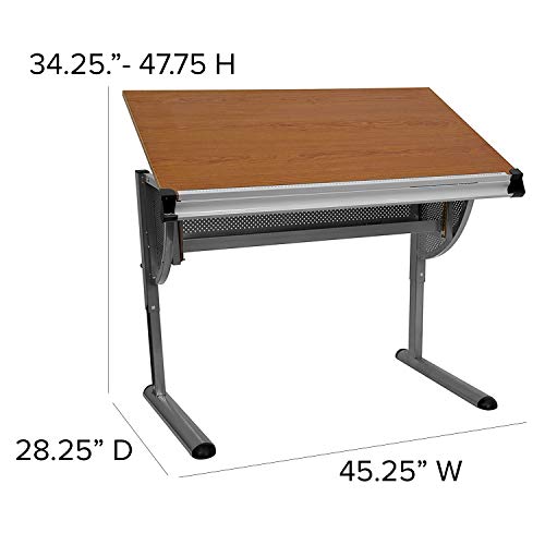 EMMA + OLIVER Adjustable Drawing and Drafting Table with Pewter Frame