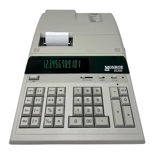 Monroe 8130X Heavy-Duty 12-Digit Printing Calculator, Enclosed Paper Roll, Fluorescent Display, Office Machine for Accounting and Purchasing Professionals, Ivory
