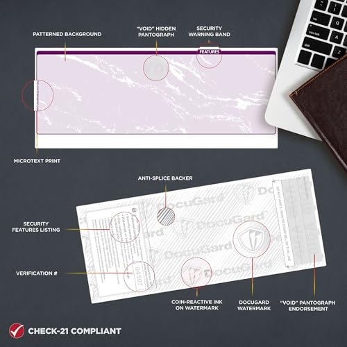 DocuGard Standard Purple Marble Top High Security Check Paper - QuickBooks & Laser/Inkjet Printer Compatible - 11 Security Features - 500 Blank Business Checks (04507)
