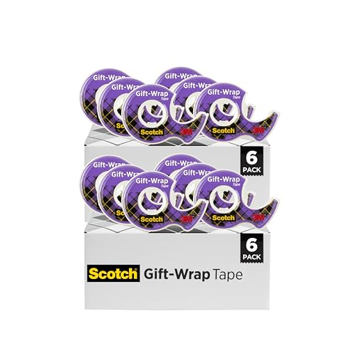 Scotch Gift-Wrap Tape with Dispensers, Clear Satin Finish, Invisible on Most Wrapping Paper, Photo-Safe, 3/4 in x 650 in Each, 12 Rolls for Holiday Gift Wrap