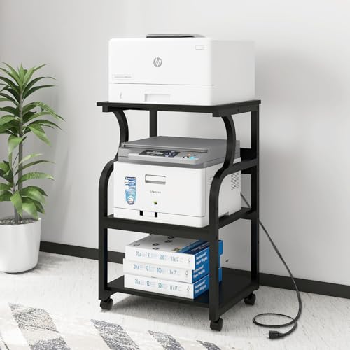 Natwind 3 Tier Printer Stand, 19.7"x15.7", with Charging Station,Black