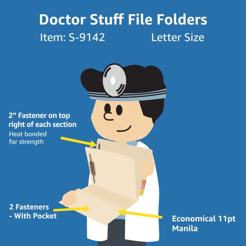 Classification File Folders with Pocket, Doctor Stuff, One Installed Divider, Reinforced End Tab Pocket Folder, Two 2” Bonded Fastener on Inside Right of Both Sides, 11 pt Manila Stock, Carton of 200