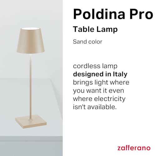 Zafferano, Poldina Pro Lamp, Rechargeable Cordless Table Lamp with Touch Controls, Suitable for Indoor and Outdoor, Dimmer, 2200-3000 K, Height 14.9 Inches, Sand Color