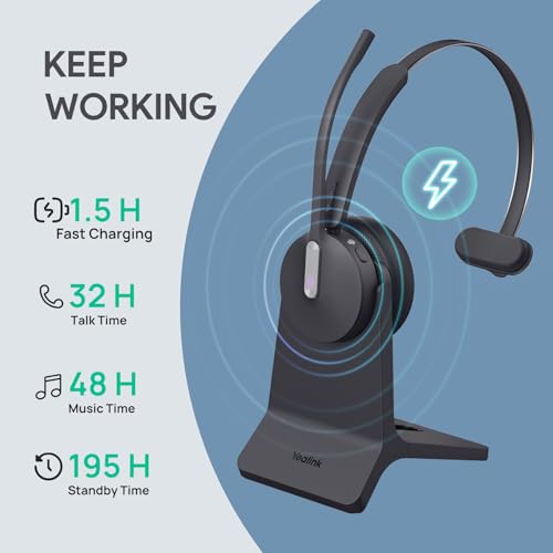 Yealink WH64 Hybrid Wireless Stereo Headset with DECT Dongle for PC & Phone