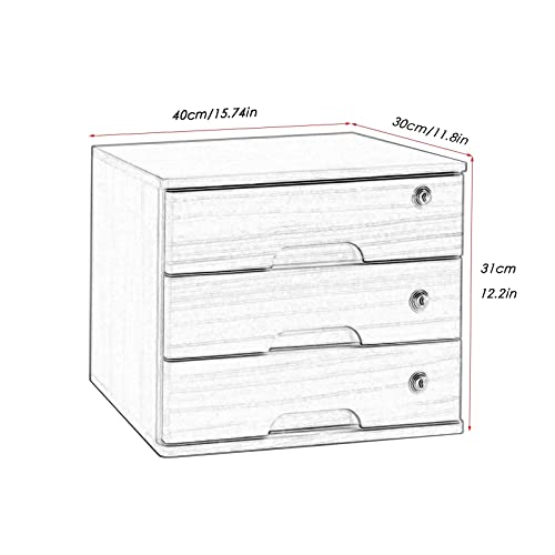 EliteBloom Desktop File Cabinet - Desktop Storage Box with Drawers, with Lock Flat File Cabinet Storage, Solid Wood Desktop Drawer Cabinet, Desktop Storage Cabinet/Data Cabinet (A 3 Drawer)