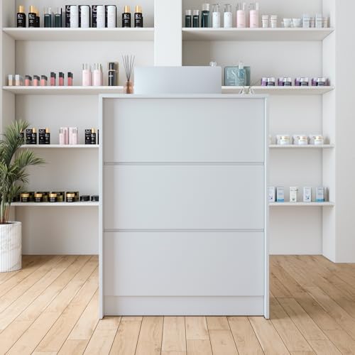 AGATEO Small Reception Desk with Drawer, 32in Retail Checkout Stand, White
