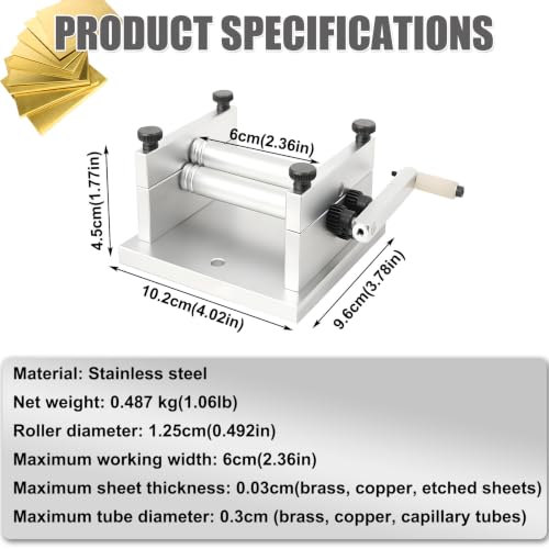 MiyKom Manual Slip Roll Machine for 2.36 Inch Max Width Plates, Stainless Steel Hand Bending Tool with 12.5mm Rollers for Jewelry Making, Metal Hobbies and Miniature Art