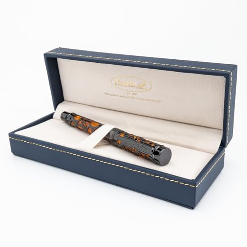 Conklin Endura Deco Crest Fountain Pen in Orange with Rose Gold Accents – Medium Nib, Refillable Luxury Writing Instrument