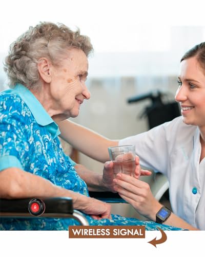 CallToU Wireless Caregiver Pager Smart Call Button Vibration System 500+ ft Nurse Call Bell Alert System for Elderly Monitoring Clinic/Medical Institution/Nursing Home 1 Wrist Receiver 5 SOS Buttons