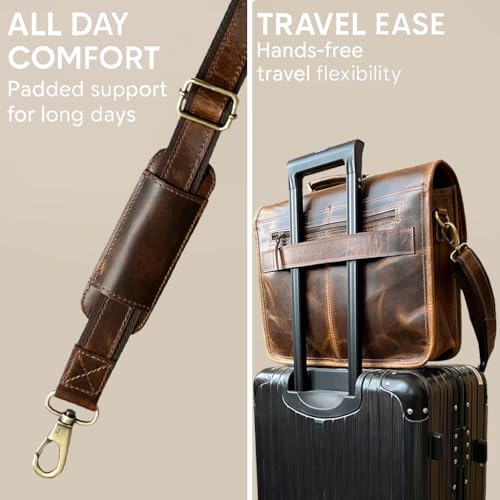 Leather Messenger Bag for Men - 16 Inch Laptop Briefcase, Office Satchel