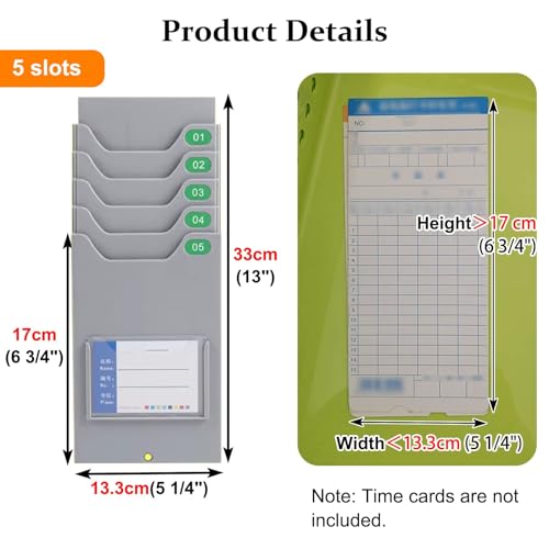 Time Card Rack Expandable Time Card Organizer Rack for Office Warehouse, Wall Mounted Plastic Job Ticket Holder, Space Saving Attendance Card System(5 Pockets)