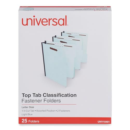 Universal Top Tab Classification Folders, 2" Expansion, 2 Fasteners, Letter Size, Light Blue Exterior, 25/Box