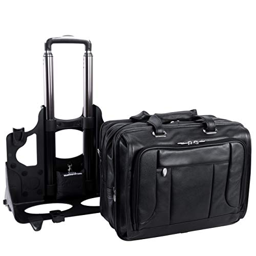 McKlein, S Series, WEST Town, Pebble Grain Calfskin Leather, 17" Leather Fly-Through Checkpoint-Friendly Patented Detachable -Wheeled Laptop Briefcase, Black (15705)