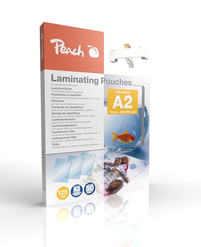 Peach Laminating Pouches A2 Pack of 50 2 x 125 Micron (250 µm) Glossy - Ultra Strong