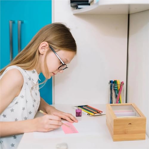 Xuanqiu 2pcs Wooden Desktop Organizer Box with Lid for Recipe Postcard Sticky Notes Storage