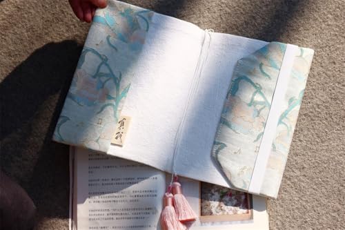 Book Cover A5 A6 Scented Silk Sleeve with Bonus Notebook Song Brocade & Lily of the Valley Bible Case Gold Thread Art(Ruled,A5)